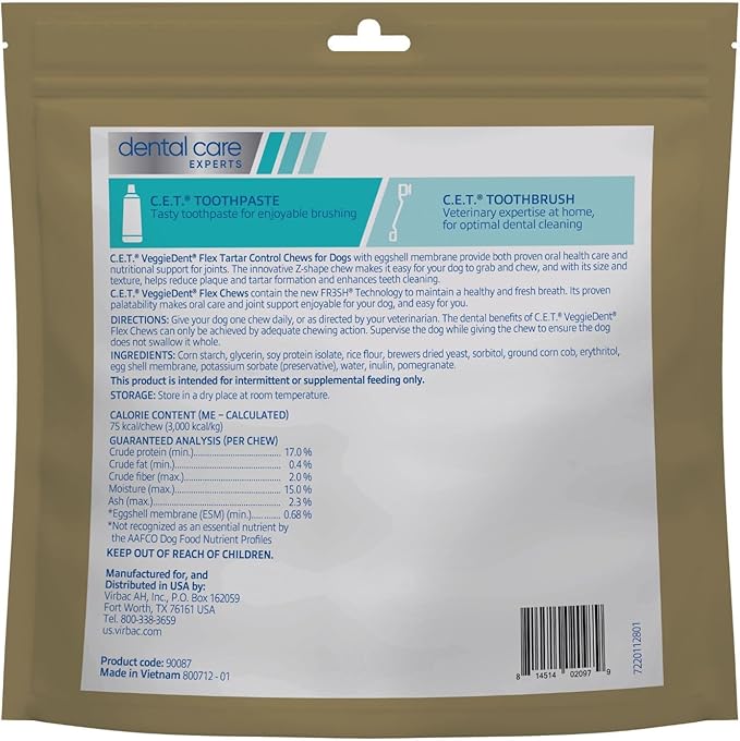 Virbac C.E.T. VEGGIEDENT Flex Tartar Control Chews for Dogs - Medium