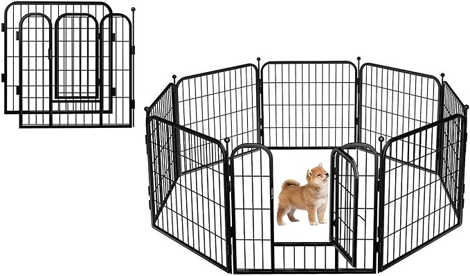 FOUWICK Dog Playpen Designed for Puppies/Small Dogs, Expandable Dog Pen for Indoor, 24 inch 8 Panels.Perfect Dog Pen for Camping, Yard, RV, Garden Fence, Black