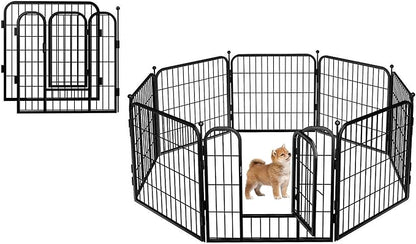 FOUWICK Dog Playpen Designed for Puppies/Small Dogs, Expandable Dog Pen for Indoor, 24 inch 8 Panels.Perfect Dog Pen for Camping, Yard, RV, Garden Fence, Black