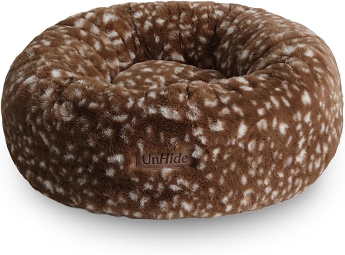 UnHide Floof Pet Bed - Small (23" x 8") - Extra Soft Dog Bed - Removable Faux Fur Cover - Machine Washable - Helps Ease Pet Anxiety & Provides The Perfect Sleep - Deer
