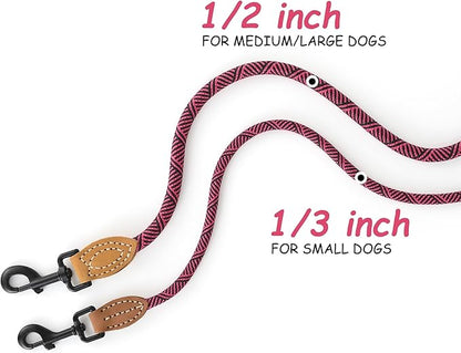 Mile High Life Small Dog Leash, Thin Rope Leash with Genuine Leather Connection and Heavy Duty Metal Clasp, Great for Small Medium Dogs(Pink,60 Inch-1/3)