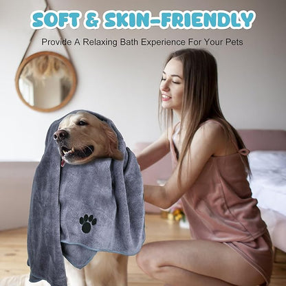 WOUSEDO Microfiber Dog Towels for Drying Dogs,40'' X 23.6'', Super Absorbent and Soft Pet Grooming Towel, Perfect Shower & Bath Supplies for Dogs(2-Pack Grey)