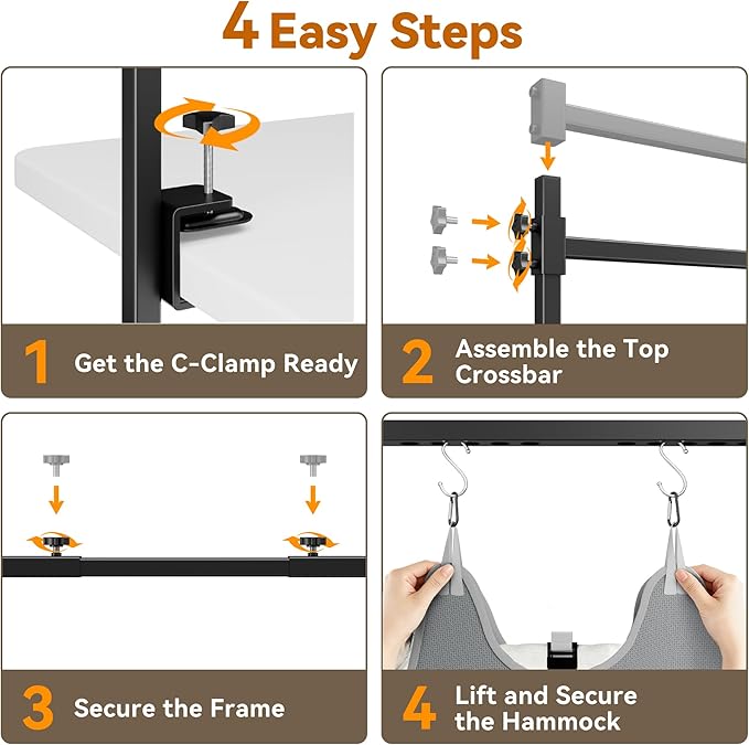 Dog Grooming Arm for Table, S Size, Adjustable 42" Height & 35"–44" Width, H-Shape Stable Grooming Stand, Clamp Fits up to 2.76", with Hammock & 2 Nooses for Home Grooming & Nail Trimming