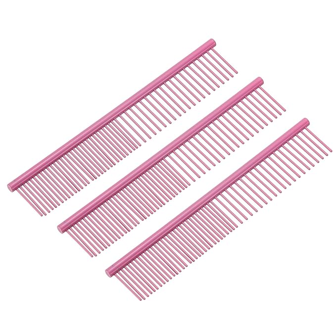 PETAXCELL Dog Cat Comb, Pet Combs Stainless Steel Teeth with Rounded Ends for Knot Mat Loose Hair Removal, 6.5IN (Pink Coated, 3 Pack), Grooming Tool Intended for Long Curly Hair Pet