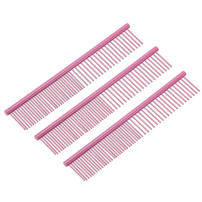 PETAXCELL Dog Cat Comb, Pet Combs Stainless Steel Teeth with Rounded Ends for Knot Mat Loose Hair Removal, 6.5IN (Pink Coated, 3 Pack), Grooming Tool Intended for Long Curly Hair Pet