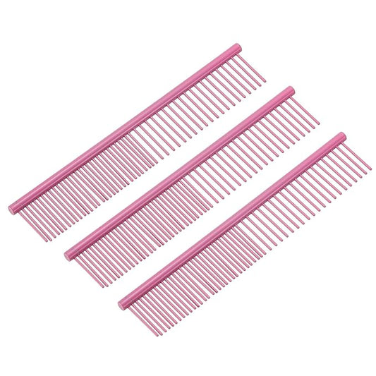 PETAXCELL Dog Cat Comb, Pet Combs Stainless Steel Teeth with Rounded Ends for Knot Mat Loose Hair Removal, 6.5IN (Pink Coated, 3 Pack), Grooming Tool Intended for Long Curly Hair Pet