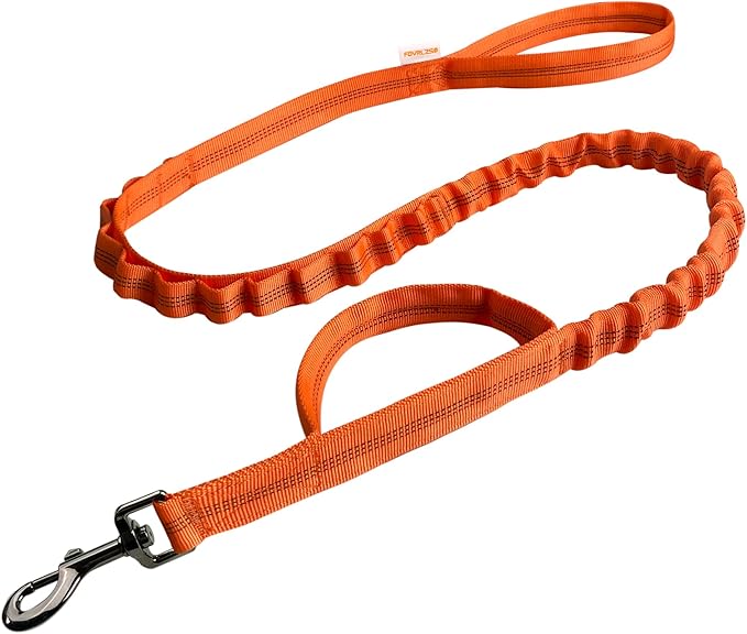 Reflective Heavy-Duty Dog Leash Adjustable 4–5 ft Shock-Absorbing Leash with Padded Handle & Traffic Handle, Equipped with 360° Tangle-Free Metal Clasp, Suitable for All Dog Sizes (Orange)