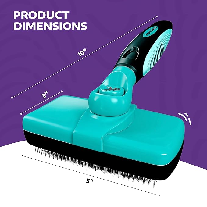 Hertzko Dog Brush for Shedding - Self Cleaning Slicker Brush for Dogs and Cats - Gently Removes Loose Hair, Tangles, and Dirt - Grooming Comb Suitable for Long or Short Coats - Aqua