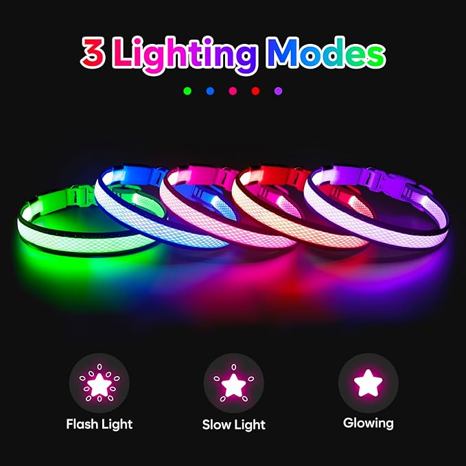 Flashseen LED Dog Collar, Light Up Dog Collar Lights USB Rechargeable, Adjustable Comfortable Soft Mesh Safety Collar for Small, Medium, Large Dogs(Large, Neon Green)