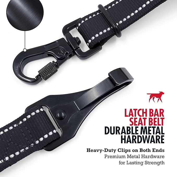 Tuff Pupper Dog Car Safety Belt | Adjustable 16–26" Latch Hook Seatbelt Restraint for Dogs | Heavy-Duty Nylon Webbing, All-Metal Hardware & 360° Swivel Carabiner | Universal Fit for Cars, Trucks & SUV