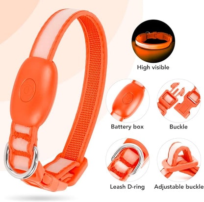 Light up Collar for Small Dog,Vizpet XS Adjustable Size Nylon Collar USB Rechargeable Bright Safety Pet Collar for Cats Small Dogs (Orange, X-Small[ 8.66-11.9 inch/22cm-30cm])