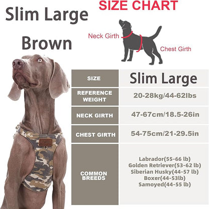 Dog Harness, No Pull Dogs Harness and Multi-Function Leash Set for Medium Dogs Easy Walk Everyday Adjustable Soft Dog Vest Harness Fashionable Dog Accessories Camouflage Brown-Slim Large