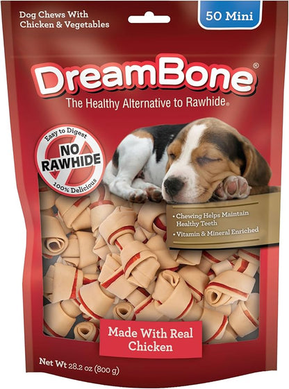 DreamBone Mini Chew, Made with Real Chicken & Vegetables, Rawhide Free Chews For Dogs, 50 Count