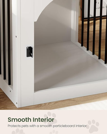 CHOEZON Dog Crate Furniture, Wooden Dog House with Charging Station and Storage Drawer, Indoor Pet Crate End Table for Small Breeds, Dog Kennel for Living Room, Bedroom, White and Walnut MGW01UWL