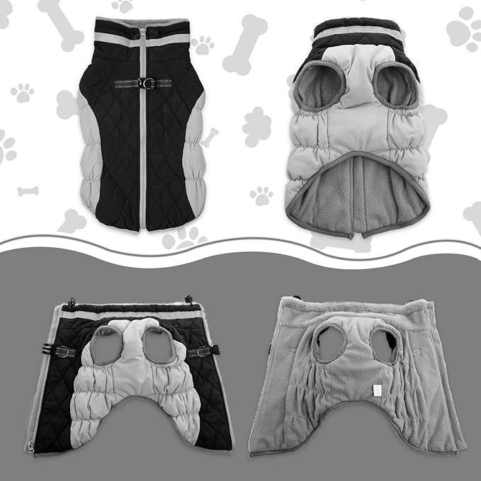 Lelepet Dog Coat Warm Dog Winter Coat Waterproof Dogs Jacket with Harness Built in Reflective Pet Fleece Vest Zip-Up Cold Weather Coats for Large Dogs Turtleneck & Windproof Coats Boston Terrier Black
