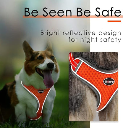 ThinkPet Reflective Breathable Soft Air Mesh No Pull Puppy Choke Free Over Head Vest Harness for Puppy Small Medium Dogs and Cats Orange Large
