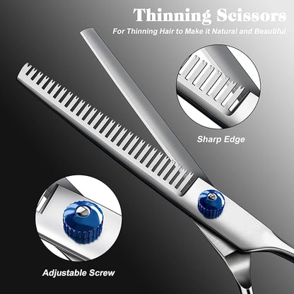 Professional 4 in 1 Dog & Cat Grooming Scissors Kit with Safety Round Tips,Sharp & Durable,Dog Shears for Grooming - Includes Straight, Curved, Thinning Scissors and Comb - Premium Pet Supplies