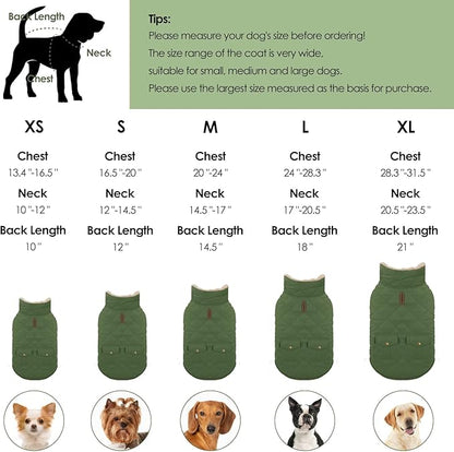 Winter Coat for Medium Dogs, Dog Plaid Jacket, Pets Coat for Cold Weather, Windproof Warm Garments, Pet Thickened Outfits Indoor Outdoor, Army Green M