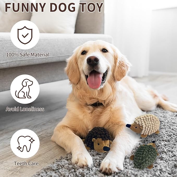 Plush Hedgehog Dog Toys 3 PCS - Squeaky No-Stuffing Hedgehog for Small and Medium Dogs - Keep Your Puppy Busy with Multi-Colored, Suitable for Indoor and Outdoor Throwing Play