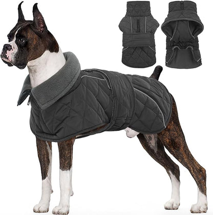 Kuoser Dog Winter Coat Waterproof Dog Snow Jacket, Warm Fleece Lined Pet Turtleneck Snowsuit Puppy Cold Weather Coats with Harness Hole, Adjustable Winter Vest for Medium Large Dogs, Grey, L