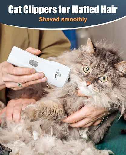 oneisall Cat Clippers for Matted Hair, Quiet Cat Grooming kit, Cordless Pet Shaver for Long Hair, Waterproof Pet Hair Trimmer Clippers(White)