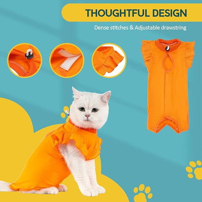 Avont Cat Recovery Suit - Post-Surgery Onesie for Cats, Alternative to Cone of Shame, Protective Spay Suit for Female Kitten, Ideal for Healing and Skin Conditions -Orange(S)