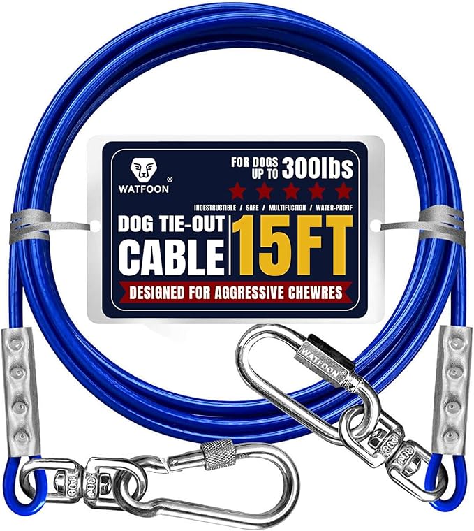 Tie Out Cable for Dogs Up to 300lbs,15ft Extra Strong 1000lbs Break Strength Tie-Out Tether Trolley Training Lead,Dog Run Cable for Yard Garden Park Camping Outside (Blue, 300lbs 15ft)