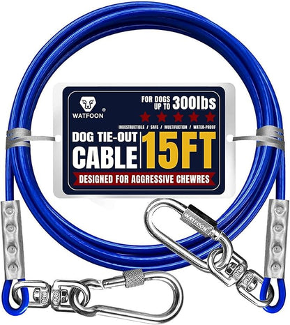 Tie Out Cable for Dogs Up to 300lbs,15ft Extra Strong 1000lbs Break Strength Tie-Out Tether Trolley Training Lead,Dog Run Cable for Yard Garden Park Camping Outside (Blue, 300lbs 15ft)