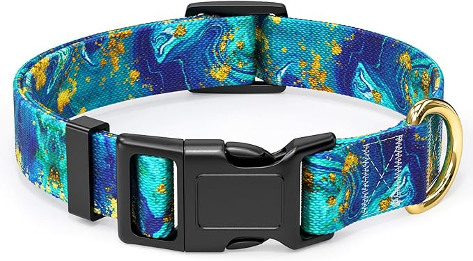 Rnivvi Dog Collar for Small Dogs, Cute Marble Heavy Duty Adjustable Puppy Collar with Quick Release Buckle for Girl & Female, Pet Accessories for Walking Running, XS Length 5/8" Width, Golden Ocean