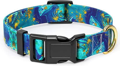 Rnivvi Dog Collar for Small Dogs, Cute Marble Heavy Duty Adjustable Puppy Collar with Quick Release Buckle for Girl & Female, Pet Accessories for Walking Running, XS Length 5/8" Width, Golden Ocean