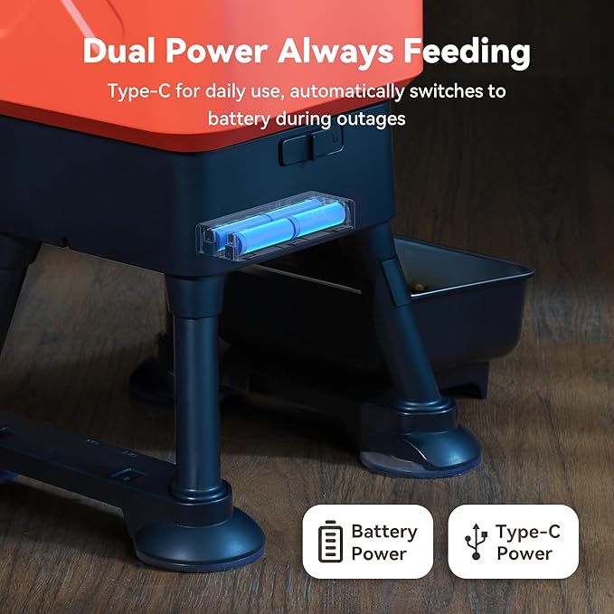 Automatic Dog Feeder for Large Dogs, 14L Capacity, Remote Feeding, Anti-Blockage System, Timed Auto Dog Food Dispenser, 2.4G WiFi App Control，Dual Power Supply,Stainless Steel Bowl