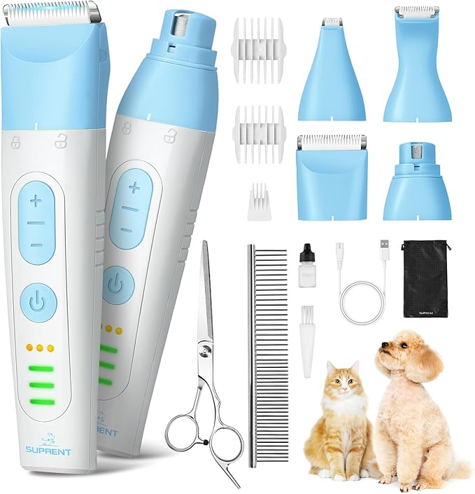 SUPRENT Dog Grooming Kit, 4 in 1 Quiet Pet Clippers for Grooming