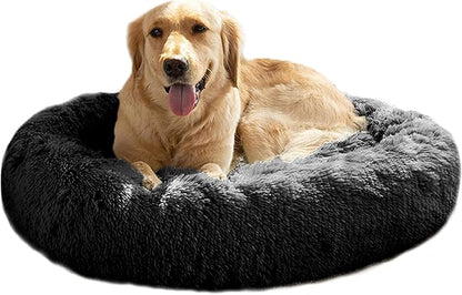 MFOX Calming Dog Bed (S/M/L/XL) for Medium and Large Dogs Comfortable Pet Bed Faux Fur Donut Cuddler Up to 15/30/50/90lbs