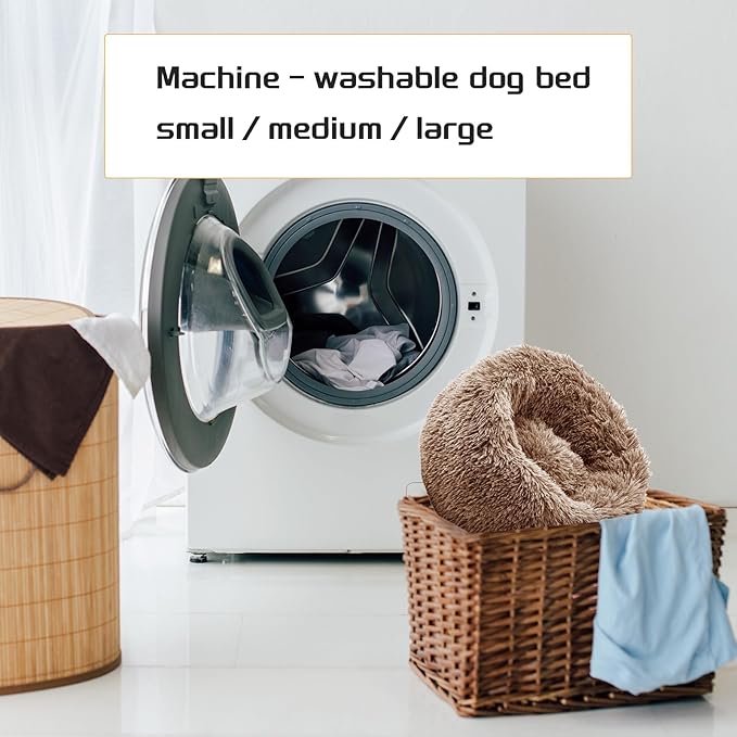 Comfort Donut Dog Bed for Small Dogs, Cat Bed & Pet Bed for Indoor Use, Medium Size with Soft Plush, Round Dog Beds for Large Dogs and Cats (Light Brown, 20''Lx20''Wx8''Th)