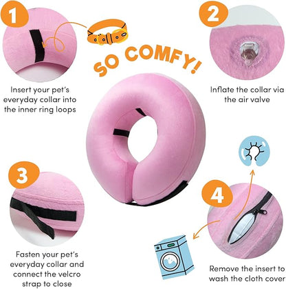 BENCMATE Inflatable Dog Cone Collar Alternative, Soft Dog Cone for Small Medium Large Dogs and Cats, Neck Recovery ECollar Donut Collar After Surgery (XLarge, Pink)