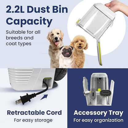 PAWSPIK Professional Dog Grooming Vacuum Kit, Dogs & Cats, Direct Handheld Control, 7 Grooming Tools, Deshedding and Dematting for Grooming, Large 2.2L Dust Bin, UL, HEPA Filter