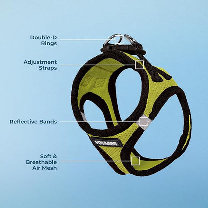 Best Pet Supplies Voyager Step-in Air Harness - All Weather Mesh, Reflective, No Pull Harness for Dogs, Cats - Secure with Hook & Loop Fastener, Buckle, Double D-Rings - Lime Green/Black Trim, S