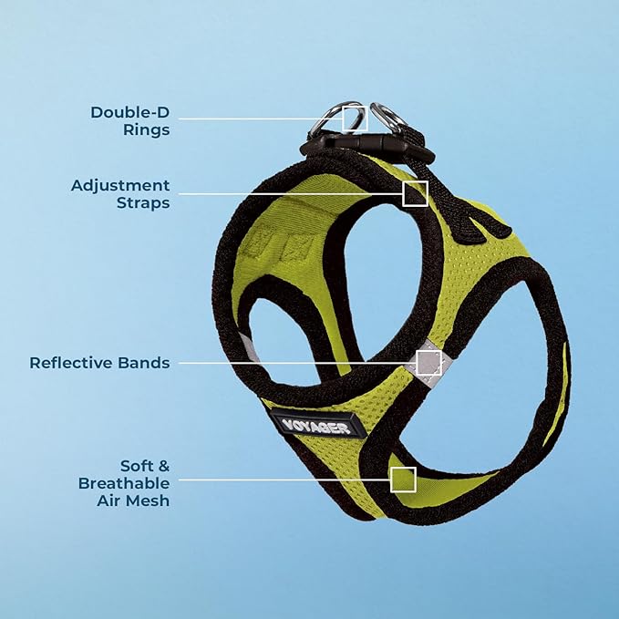 Best Pet Supplies Voyager Step-in Air Harness - All Weather Mesh, Reflective, No Pull Harness for Dogs, Cats - Secure with Hook & Loop Fastener, Buckle, Double D-Rings - Lime Green/Black Trim, XXXS