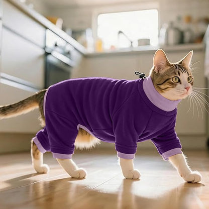 PUMYPOREITY Cat Hair Sticky Shirt – Breathable & Lightweight, Reduces Shedding Fur Pajamas, Prevents Licking Wounds After Surgery, Purple, M