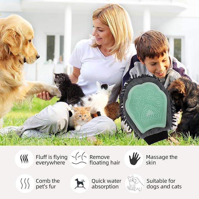 Histotree Dog Double-Sided Bath Glove Cleaning Massage Brush,Chenille Water Absorbing Gloves for Dogs and Cats,Pet Grooming Tool for Gentle Hair Removal