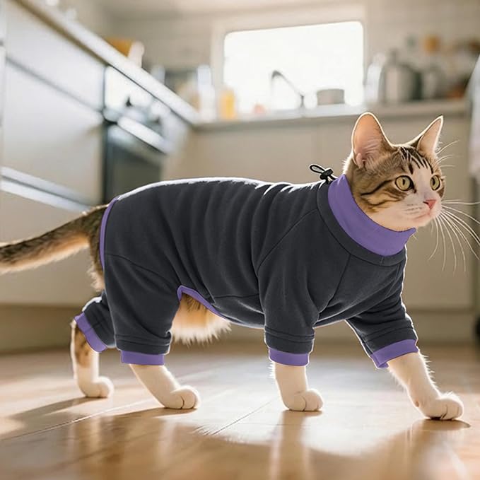 PUMYPOREITY Sticky Hair Cat Clothes, Prevent Hair Loss Cat Pajamas, Soft Cat Sweaters for Cats Only, Cat Hair Sticky Onesie, Cat Recovery Suit After Surgery, Black, S