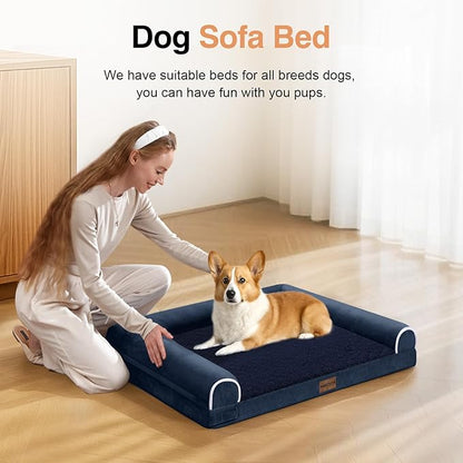 Medium Large Dog Bed Orthopedic Washable: Beds Bolster Medium Large Sized Dog Bed Egg Crate Foam Couch Sofa Waterproof with Removable Cover - Navy Blue
