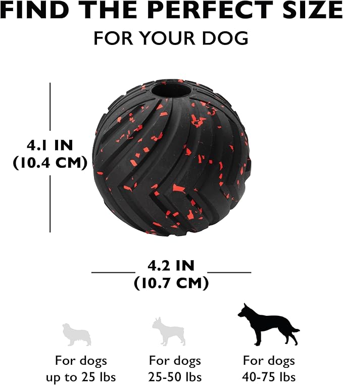 Chew King Supreme Durable Rubber Dog Ball for Aggressive Chewers, Treat-Dispensing Heavy-Duty Chew Toy with Safety Air Vent, Interactive Dog Toy for Training & Enrichment, Large 4" Fetch Ball