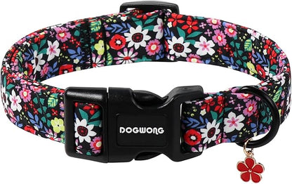 DOGWONG Floral Dog Collar- Cute Spring Wildflowers Dog Collars with Plastic Buckle, Light Adjustable Girl Female Dog Collars for Small Medium Dogs,S