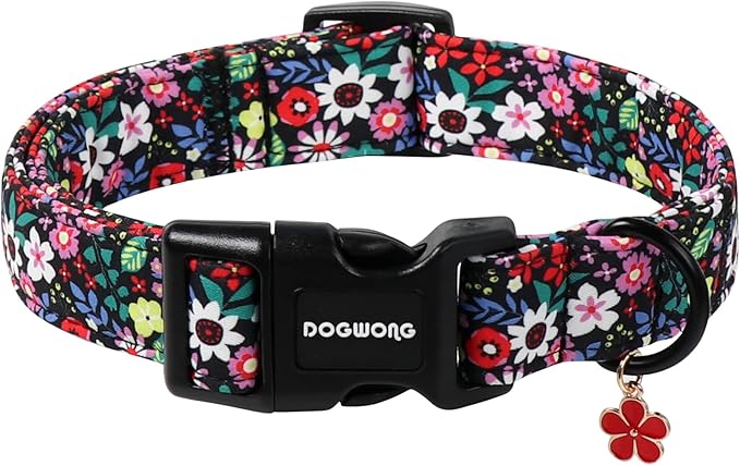 DOGWONG Floral Dog Collar- Cute Spring Wildflowers Dog Collars with Plastic Buckle, Light Adjustable Girl Female Dog Collars for Small Medium Large Dogs,XL
