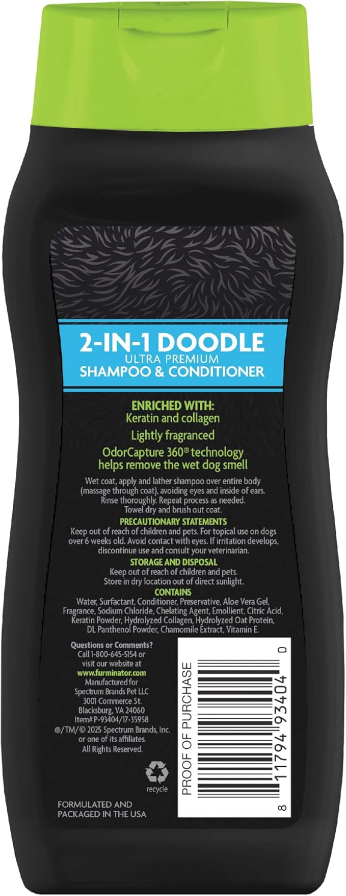 FURminator 2-in-1 Doodle Ultra Premium Shampoo & Conditioner, 16 Ounces, Conditions Fur to Reduce Tangles for Curly, Long, Silky & Wiry Coats