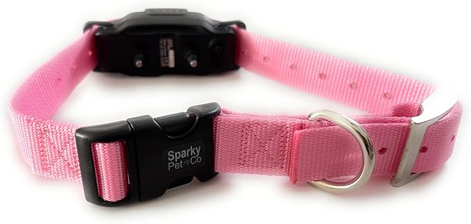 Sparky Pet Co - ECollar Replacement Strap - Easy Release Double Buckle Dog Collar - Rugged Nylon - Adjustable - D Ring - Quick Release Metal Clasp - Invisible Fence Systems - 3/4" x 24" - Light Pink