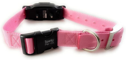 Sparky Pet Co - ECollar Replacement Strap - Easy Release Double Buckle Dog Collar - Rugged Nylon - Adjustable - D Ring - Quick Release Metal Clasp - Invisible Fence Systems - 3/4" x 24" - Light Pink