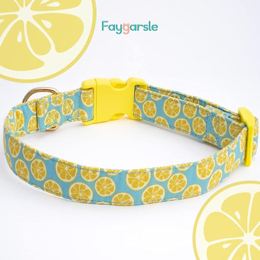 Faygarsle Cute Dog Collar for Girls Boy Dogs Soft Fancy Pet Collar with Lemon Design Ideal Yellow Green Summer Dog Collar for Small Medium Large Dogs L