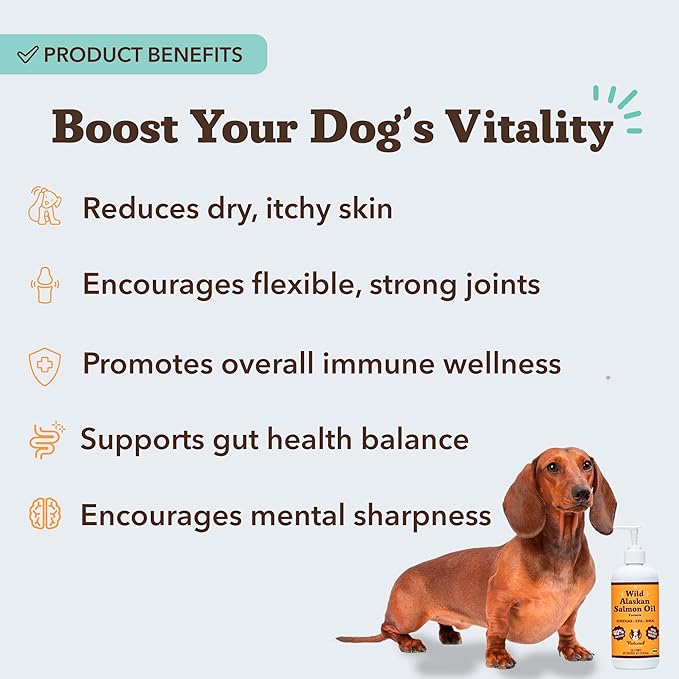 Natural Dog Company Wild Alaskan Salmon Oil Formula with Omega 3, Fish Oil for Dogs Supplement, Skin & Coat Dog Oil, Itchy Relief, Immune Support for Joints & Heart, Food Topper, 32 oz
